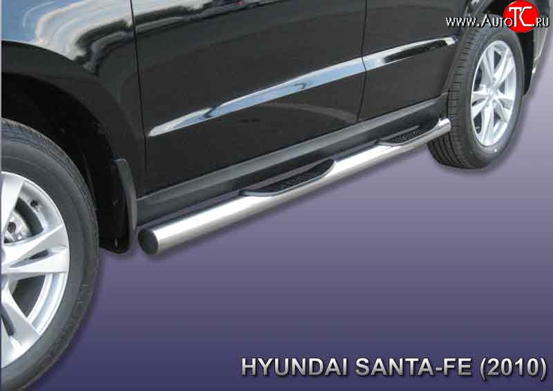 19 399 р. Защита порогов из трубы d76 мм с пластиковыми вставками для ног Slitkoff  Hyundai Santa Fe  CM (2009-2012) рестайлинг (Нержавейка, Полированная)  с доставкой в г. Кемерово