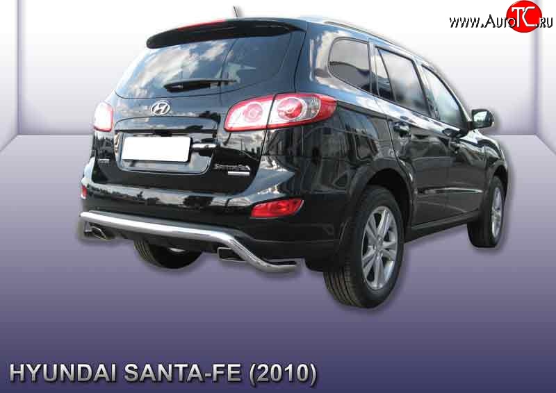 12 949 р. Фигурная защита заднего бампера диаметром 57 мм Slitkoff  Hyundai Santa Fe  CM (2009-2012) рестайлинг (Нержавейка, Полированная)  с доставкой в г. Кемерово