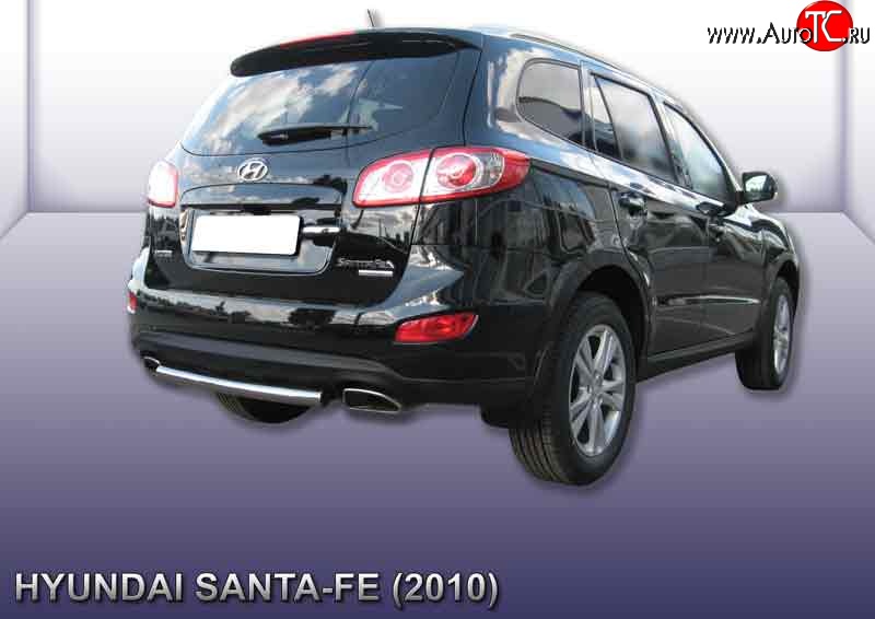 6 899 р. Защита заднего бампера из короткой трубы диаметром 57 мм Slitkoff  Hyundai Santa Fe  CM (2009-2012) рестайлинг (Нержавейка, Полированная)  с доставкой в г. Кемерово