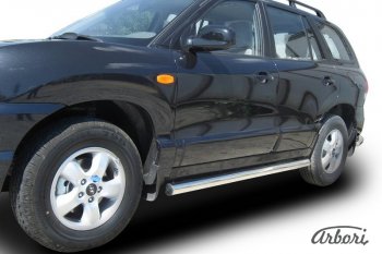 12 509 р. Защита штатных порогов Arbori (нержавейка, d76 mm). Hyundai Santa Fe SM (2000-2012)  с доставкой в г. Кемерово. Увеличить фотографию 1