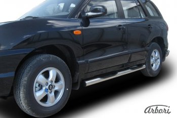 14 579 р. Защита штатных порогов Arbori (с проступью, нержавейка, d76 mm). Hyundai Santa Fe SM (2000-2012)  с доставкой в г. Кемерово. Увеличить фотографию 1