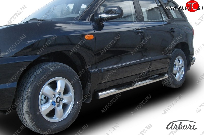 14 579 р. Защита штатных порогов Arbori (с проступью, нержавейка, d76 mm). Hyundai Santa Fe SM (2000-2012)  с доставкой в г. Кемерово