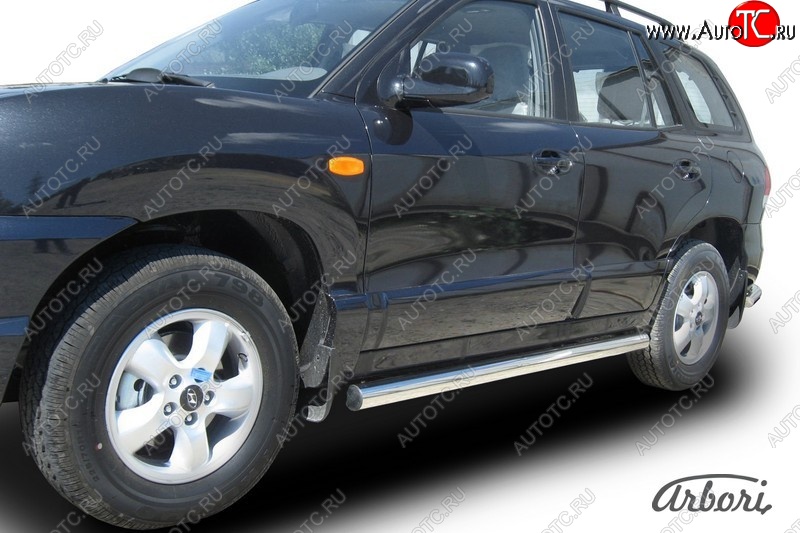 12 509 р. Защита штатных порогов Arbori (нержавейка, d76 mm). Hyundai Santa Fe SM (2000-2012)  с доставкой в г. Кемерово