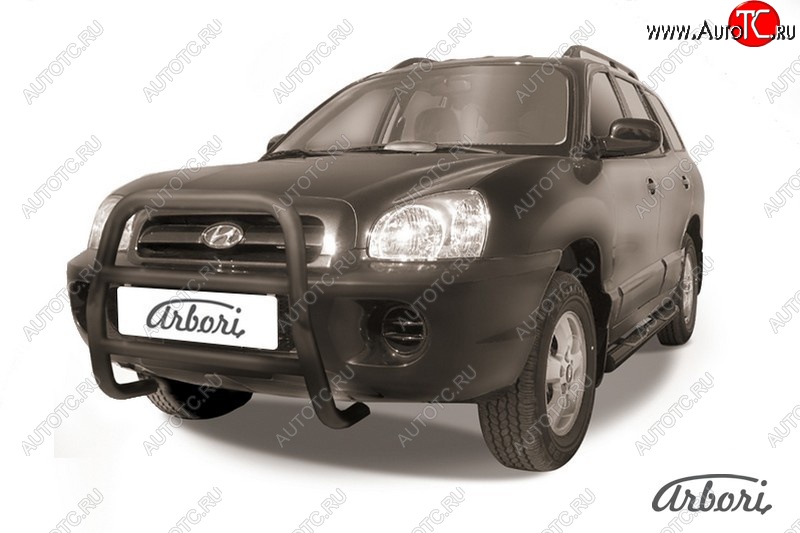 13 769 р. Защита переднего бампера Arbori (высокая, черная, 1 труба d57 mm). Hyundai Santa Fe SM (2000-2012)  с доставкой в г. Кемерово