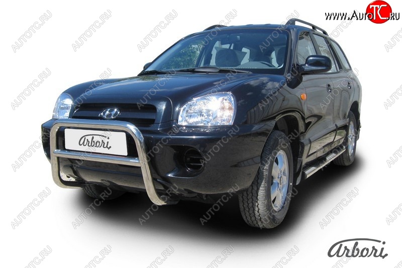 23 939 р. Защита переднего бампера Arbori (низкая, нержавейка, 1 труба d57 mm). Hyundai Santa Fe SM (2000-2012)  с доставкой в г. Кемерово