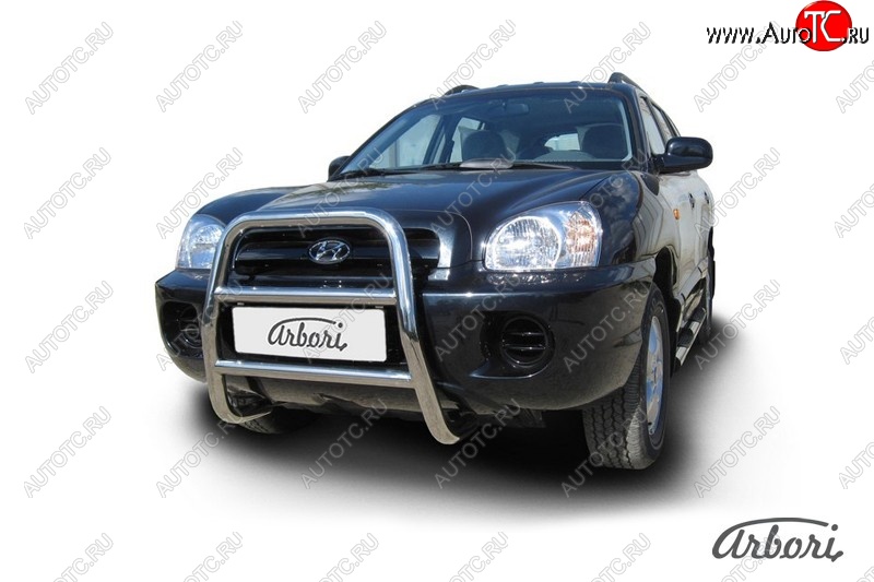25 739 р. Защита переднего бампера Arbori (высокая, нержавейка, 1 труба d57 mm). Hyundai Santa Fe SM (2000-2012)  с доставкой в г. Кемерово