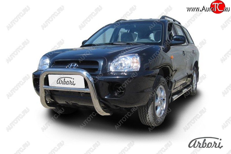 37 799 р. Защита переднего бампера Arbori (высокая, нержавейка, 1 труба d76 mm).  Hyundai Santa Fe  SM (2000-2012)  с доставкой в г. Кемерово