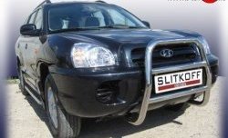 Усиленная высокая защита переднего бампера из трубы диаметром 57 мм Slitkoff Hyundai Santa Fe  SM (2000-2012)