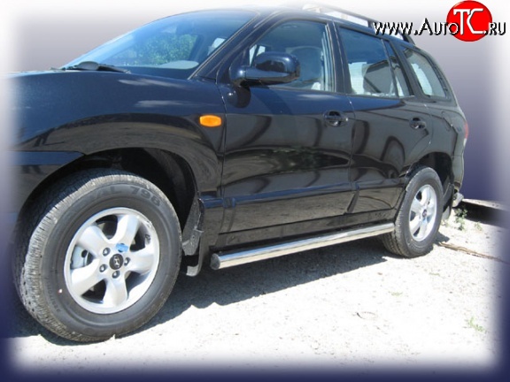 14 999 р. Защита порогов из круглой трубы диаметром 76 мм Slitkoff Hyundai Santa Fe SM (2000-2012) (Нержавейка, Полированная)  с доставкой в г. Кемерово