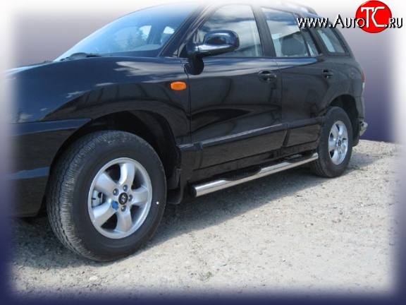 17 699 р. Защита порогов из трубы d76 мм с пластиковыми вставками для ног Slitkoff Hyundai Santa Fe SM (2000-2012) (Нержавейка, Полированная)  с доставкой в г. Кемерово