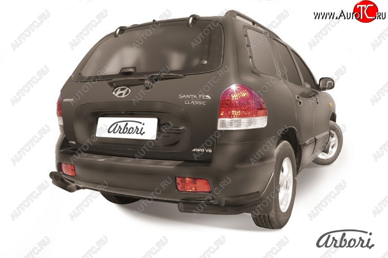 5 399 р. Защита заднего бампера Arbori (уголки, черная, 2 трубы d57 и 42 mm). Hyundai Santa Fe SM (2000-2012)  с доставкой в г. Кемерово