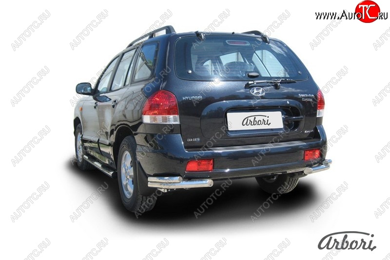 9 899 р. Защита заднего бампера Arbori (уголки, черная, 2 трубы d57 и 42 mm). Hyundai Santa Fe SM (2000-2012)  с доставкой в г. Кемерово