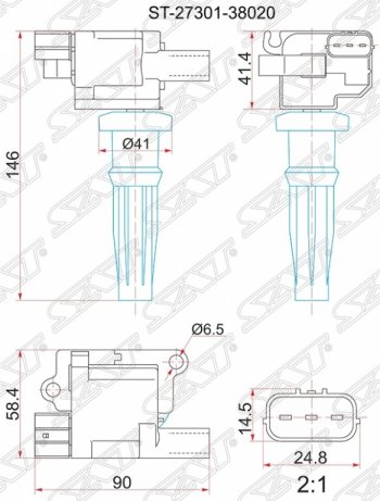 1 339 р. Катушка зажигания SAT  Hyundai Santa Fe  SM (2000-2012), Hyundai Sonata  EF (2001-2013), KIA Sorento  BL (2002-2010)  с доставкой в г. Кемерово. Увеличить фотографию 1