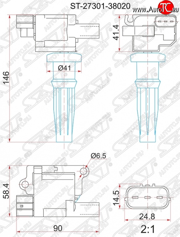 1 339 р. Катушка зажигания SAT  Hyundai Santa Fe  SM (2000-2012), Hyundai Sonata  EF (2001-2013), KIA Sorento  BL (2002-2010)  с доставкой в г. Кемерово