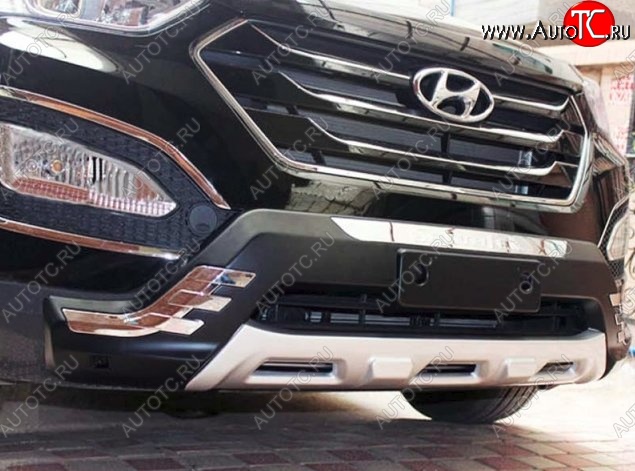 15 499 р. Накладка на передний бампер CT v1 Hyundai Santa Fe DM дорестайлинг (2012-2016) (Неокрашенная)  с доставкой в г. Кемерово