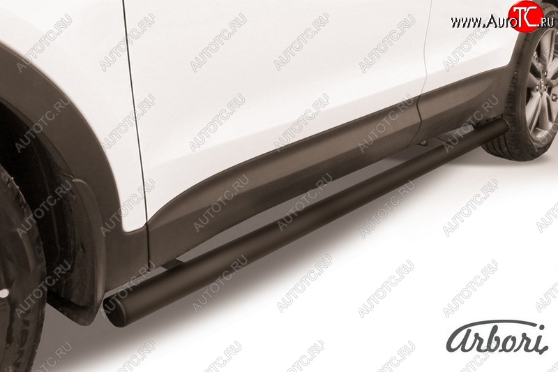 6 389 р. Защита штатных порогов Arbori (черная, d57 mm). Hyundai Santa Fe DM дорестайлинг (2012-2016)  с доставкой в г. Кемерово