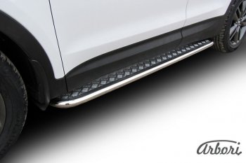 15 749 р. Защита штатных порогов с листом Arbori (нержавейка, алюминий, d57 mm) Hyundai Santa Fe DM дорестайлинг (2012-2016)  с доставкой в г. Кемерово. Увеличить фотографию 1