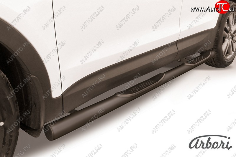 8 369 р. Защита штатных порогов Arbori (с проступью, черная, d76 mm). Hyundai Santa Fe DM дорестайлинг (2012-2016)  с доставкой в г. Кемерово