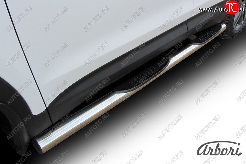 20 519 р. Защита штатных порогов Arbori (с проступью, нержавейка, d76 mm).  Hyundai Santa Fe  DM (2012-2016) дорестайлинг  с доставкой в г. Кемерово