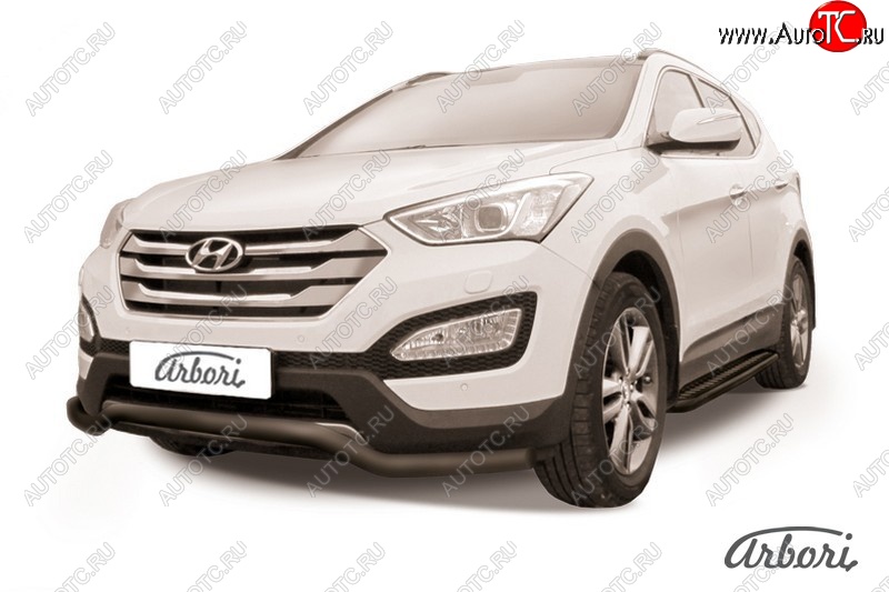 8 099 р. Защита переднего бампера Arbori (волна, черная, 1 труба d57 mm).  Hyundai Santa Fe  DM (2012-2016) дорестайлинг  с доставкой в г. Кемерово