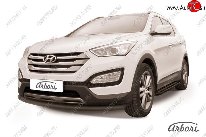 6 389 р. Защита переднего бампера Arbori (черная, 1 труба d57 mm).  Hyundai Santa Fe  DM (2012-2016) дорестайлинг  с доставкой в г. Кемерово
