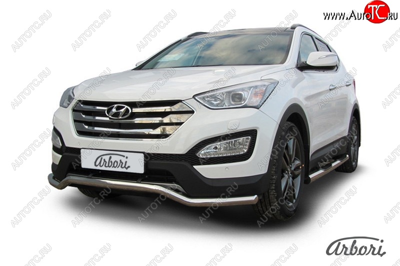 19 709 р. Защита переднего бампера Arbori (волна, нержавейка, 1 труба d57 mm).  Hyundai Santa Fe  DM (2012-2016) дорестайлинг  с доставкой в г. Кемерово