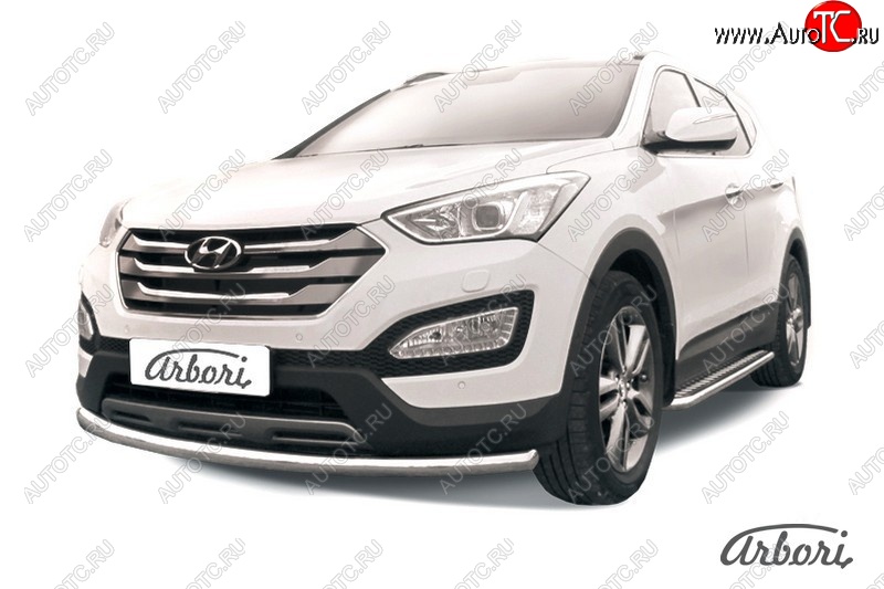 12 149 р. Защита переднего бампера Arbori (нержавейка, 1 труба d57 mm).  Hyundai Santa Fe  DM (2012-2016) дорестайлинг  с доставкой в г. Кемерово