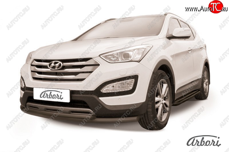 6 929 р. Защита переднего бампера Arbori (черная, 2 трубы d57 и 42 mm)  Hyundai Santa Fe  DM (2012-2016) дорестайлинг  с доставкой в г. Кемерово