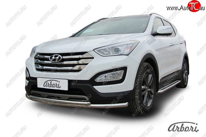 13 229 р. Защита переднего бампера Arbori (нержавейка, 2 трубы d57 и 42 mm)  Hyundai Santa Fe  DM (2012-2016) дорестайлинг  с доставкой в г. Кемерово