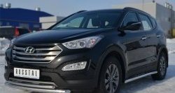 17 999 р. Защита переднего бампера (2 трубыØ63 и 42 мм, нержавейка) SLITKOFF  Hyundai Santa Fe  DM (2012-2016) дорестайлинг  с доставкой в г. Кемерово. Увеличить фотографию 4