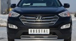 17 999 р. Защита переднего бампера (2 трубыØ63 и 42 мм, нержавейка) SLITKOFF  Hyundai Santa Fe  DM (2012-2016) дорестайлинг  с доставкой в г. Кемерово. Увеличить фотографию 1