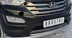 17 999 р. Защита переднего бампера (2 трубыØ76 и 42 мм, нержавейка) SLITKOFF  Hyundai Santa Fe  DM (2012-2016) дорестайлинг  с доставкой в г. Кемерово. Увеличить фотографию 2