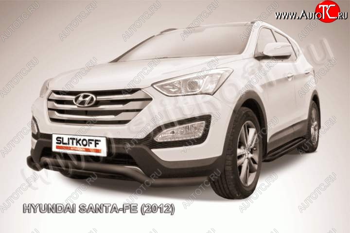 10 849 р. Защита переднего бампера из трубы d57 Slitkoff  Hyundai Santa Fe  DM (2012-2016) дорестайлинг (Цвет: серебристый)  с доставкой в г. Кемерово