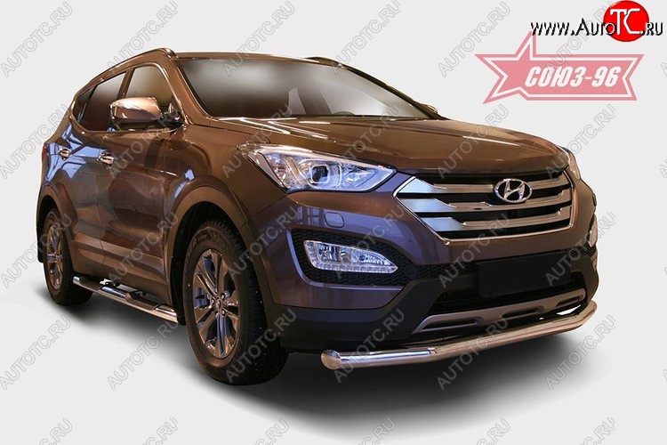 14 669 р. Защита переднего бампера одинарная Souz-96 (d76).  Hyundai Santa Fe  DM (2012-2016) дорестайлинг  с доставкой в г. Кемерово