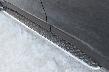 22 999 р. Широкая защита порогов из трубы d42 мм SLITKOFF v2  Hyundai Santa Fe  DM (2012-2016) дорестайлинг  с доставкой в г. Кемерово. Увеличить фотографию 2