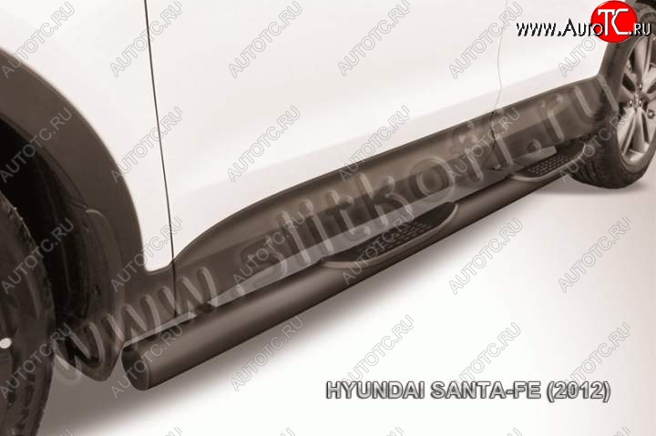 13 549 р. Защита порогов из трубы d76 Slitkoff (с проступью) Hyundai Santa Fe DM дорестайлинг (2012-2016) (Цвет: серебристый)  с доставкой в г. Кемерово