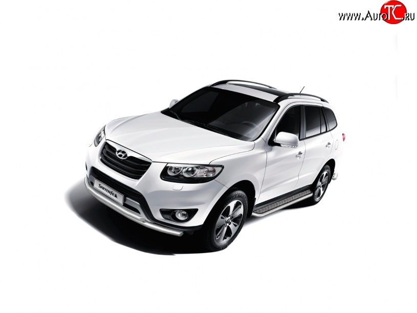 11 349 р. Широкая защита порогов Petroil Tuning  Hyundai Santa Fe  DM (2012-2016) дорестайлинг (Нержавеющая полированная сталь)  с доставкой в г. Кемерово