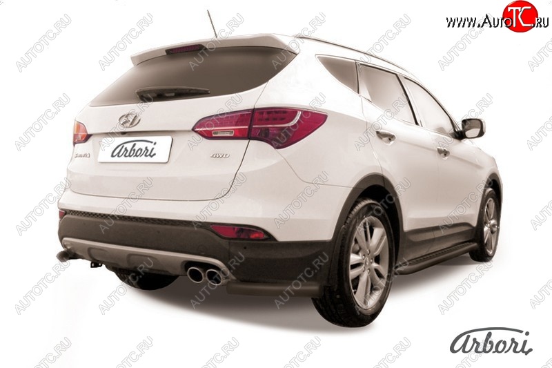 6 389 р. Защита заднего бампера Arbori (уголки, черная, 1 труба d57 mm). Hyundai Santa Fe DM дорестайлинг (2012-2016)  с доставкой в г. Кемерово