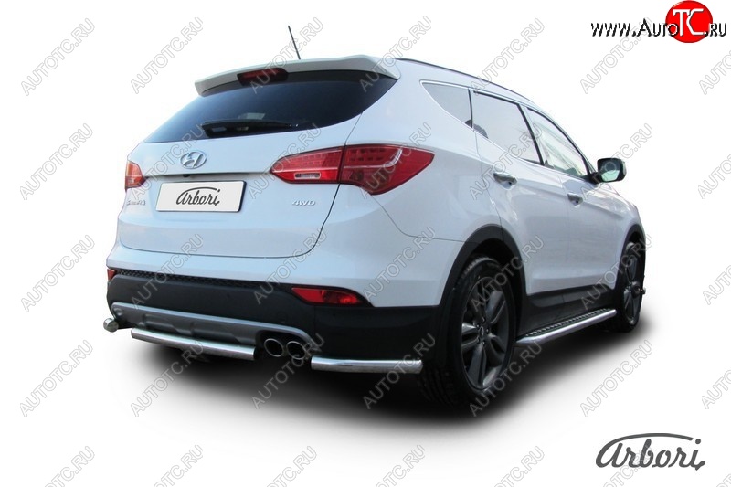 13 769 р. Защита заднего бампера Arbori (короткая, нержавейка, 1 труба d57 mm).  Hyundai Santa Fe  DM (2012-2016) дорестайлинг  с доставкой в г. Кемерово