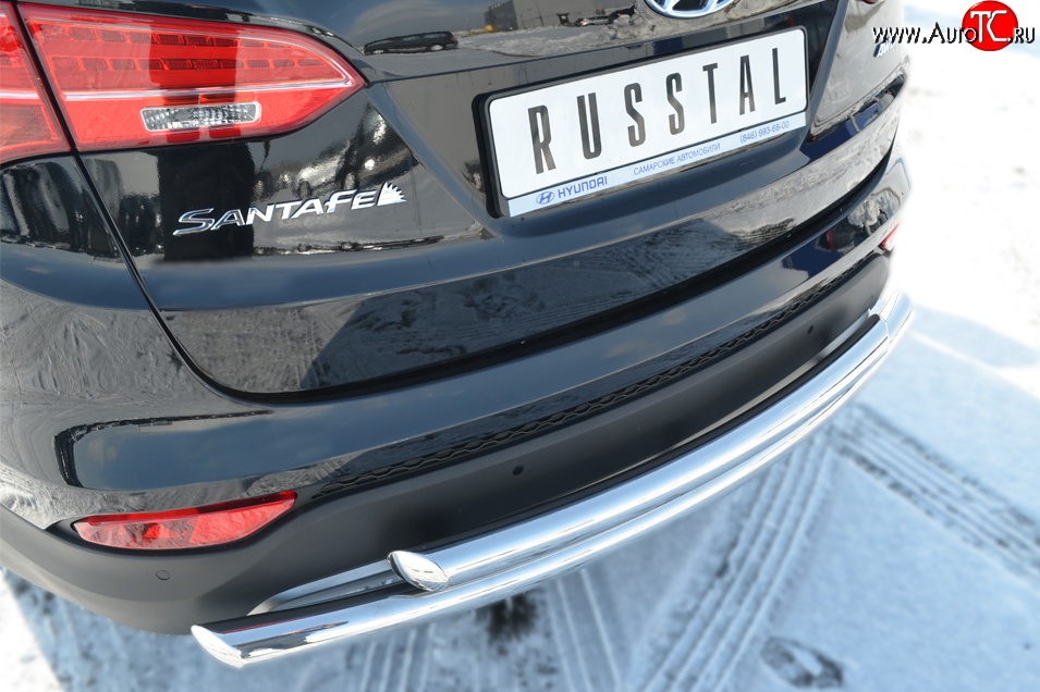 17 399 р. Защита заднего бампера (2 трубы Ø63 мм, нержавейка) SLITKOFF  Hyundai Santa Fe  DM (2012-2016) дорестайлинг  с доставкой в г. Кемерово