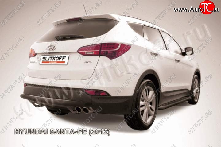 9 599 р. Защита заднего бампера из трубы d57 Slitkoff (длинная) Hyundai Santa Fe DM дорестайлинг (2012-2016) (Цвет: серебристый)  с доставкой в г. Кемерово