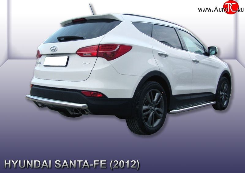13 899 р. Защита заднего бампера из длинной трубы диаметром 57 мм Slitkoff  Hyundai Santa Fe  DM (2012-2016) дорестайлинг (Нержавейка, Полированная)  с доставкой в г. Кемерово