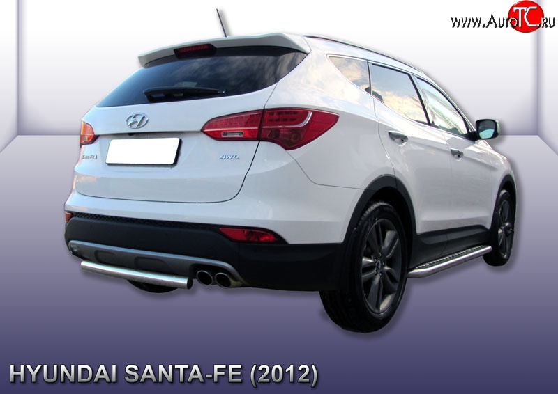 10 699 р. Защита заднего бампера из короткой трубы диаметром 57 мм Slitkoff Hyundai Santa Fe DM дорестайлинг (2012-2016) (Нержавейка, Полированная)  с доставкой в г. Кемерово