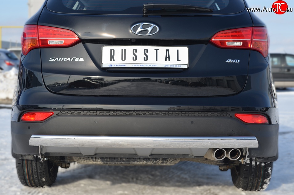 11 599 р. Защита заднего бампера (Ø75x42 мм, нержавейка) Russtal Hyundai Santa Fe DM дорестайлинг (2012-2016)  с доставкой в г. Кемерово