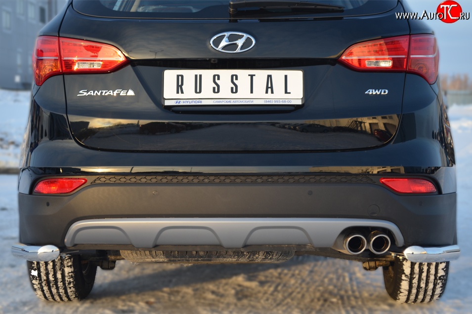 12 999 р. Защита заднего бампера (Ø63 мм уголки, нержавейка) SLITKOFF  Hyundai Santa Fe  DM (2012-2016) дорестайлинг  с доставкой в г. Кемерово