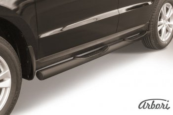 8 369 р. Защита штатных порогов Arbori (с проступью, черная, d76 mm). Hyundai Santa Fe CM рестайлинг (2009-2012)  с доставкой в г. Кемерово. Увеличить фотографию 1