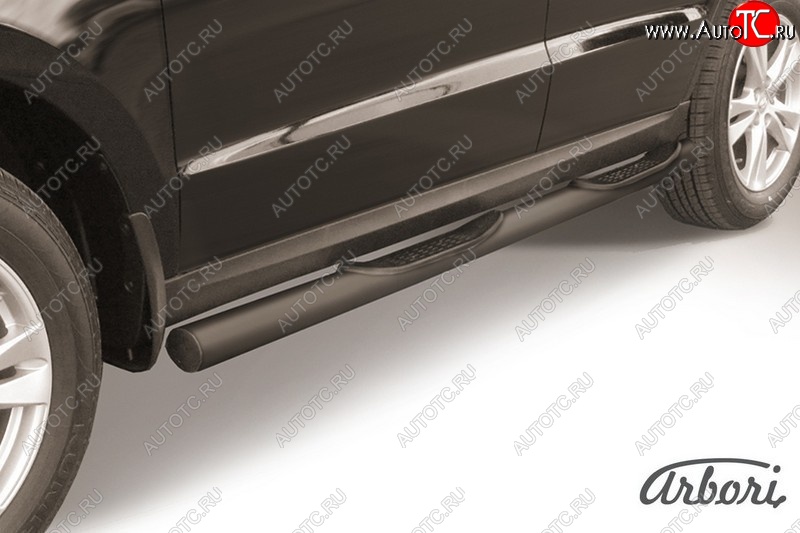 8 369 р. Защита штатных порогов Arbori (с проступью, черная, d76 mm). Hyundai Santa Fe CM рестайлинг (2009-2012)  с доставкой в г. Кемерово
