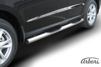 15 749 р. Защита штатных порогов Arbori (с проступью, нержавейка, d76 mm). Hyundai Santa Fe CM рестайлинг (2009-2012)  с доставкой в г. Кемерово. Увеличить фотографию 1