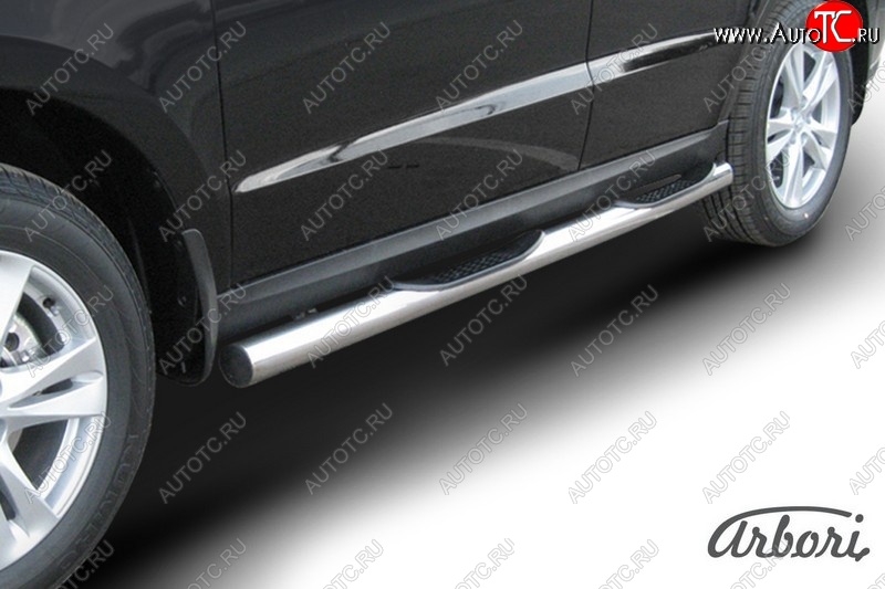 15 749 р. Защита штатных порогов Arbori (с проступью, нержавейка, d76 mm). Hyundai Santa Fe CM рестайлинг (2009-2012)  с доставкой в г. Кемерово