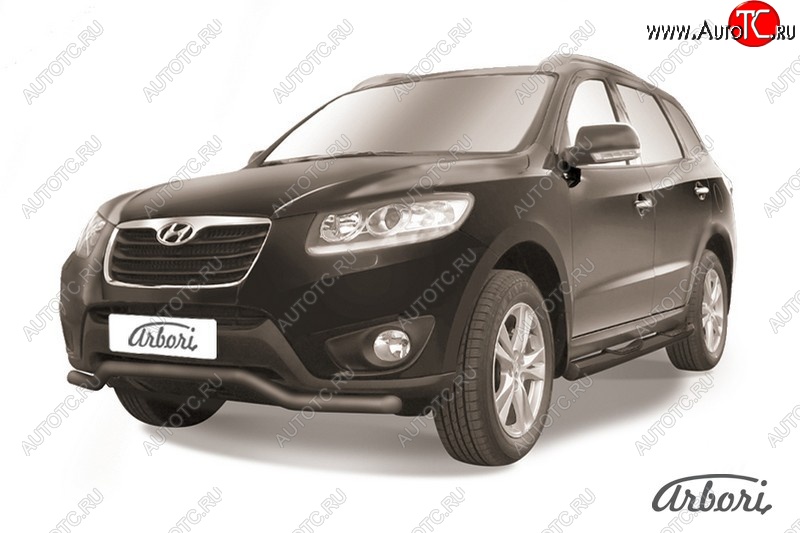 6 929 р. Защита переднего бампера Arbori (волна, черная, 1 труба d57 mm).  Hyundai Santa Fe  CM (2009-2012) рестайлинг  с доставкой в г. Кемерово